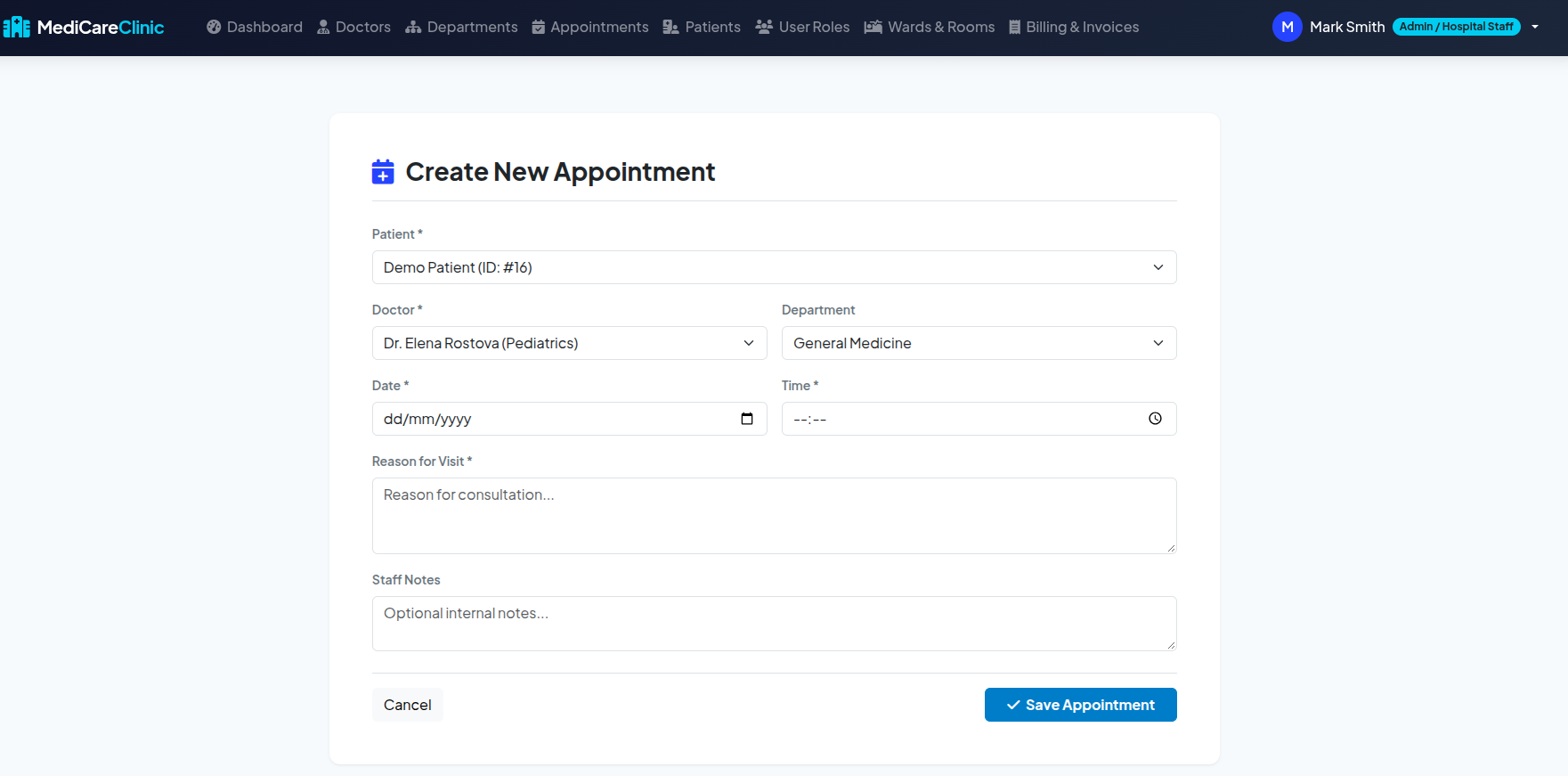 Appointment Booking Form Screenshot