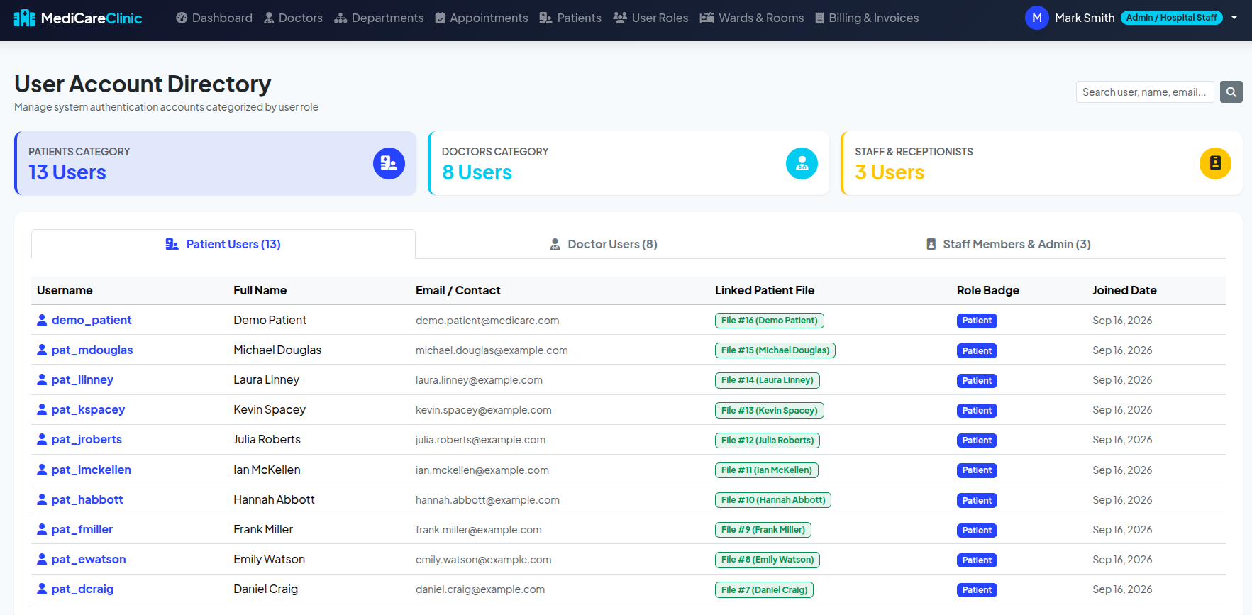 User Account Directory Screenshot